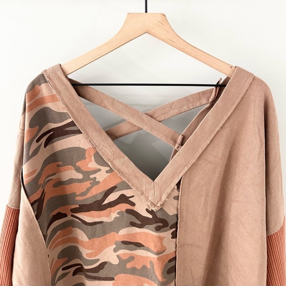 POL Multi Pattern Boho Tunic Tan & Orange Size Small - Picture 2 of 5